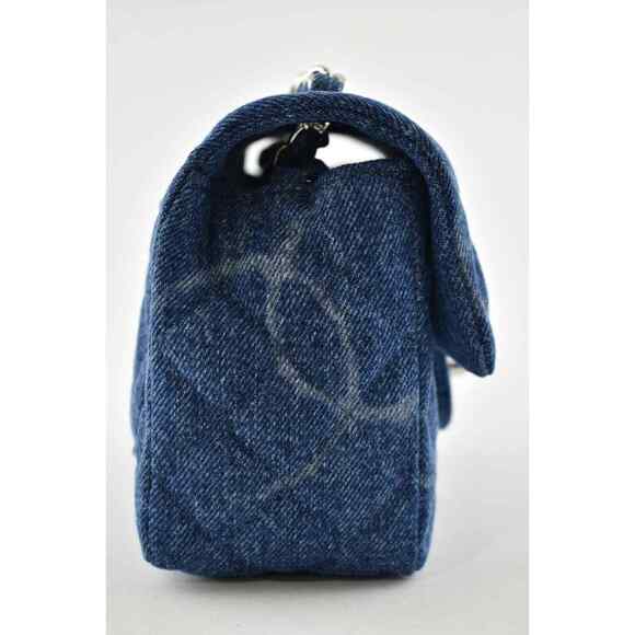 Chanel 20B Blue Denim Mini Square CC Logo Quilted Silver Chain Crossbody Bag - Picture 6 of 12